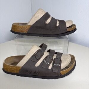 Betula Birkenstock Sandals Brown Suede Ladies Sz 7 Men Sz 45 Strap Buckle Flaws